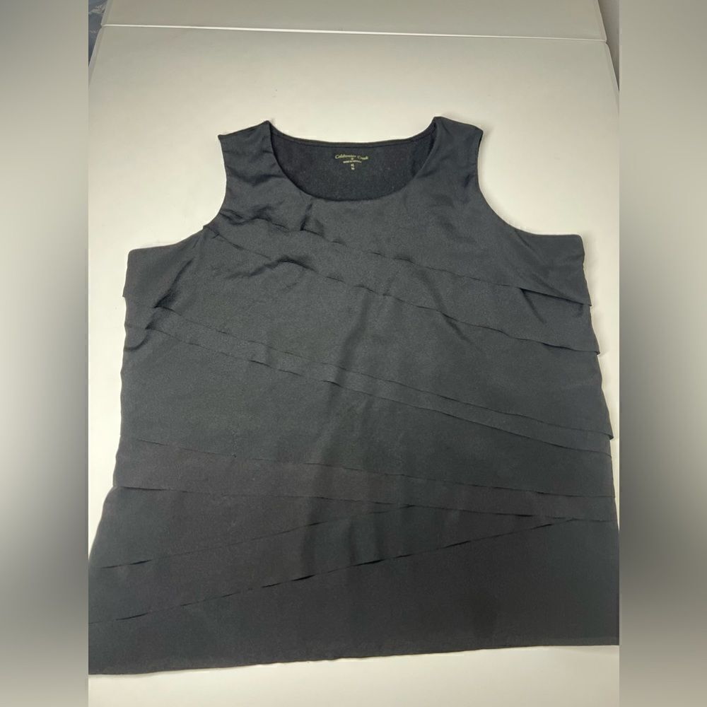 Coldwater Creek Boho Scoop Neck Sleeveless Tiered Ruffle Tank Top Black Size XL